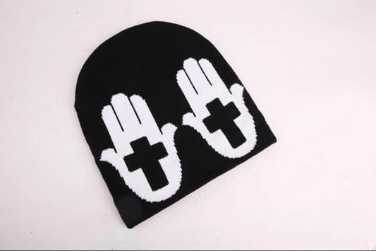 Black Satin Lined "Blessed Hand" Beanie