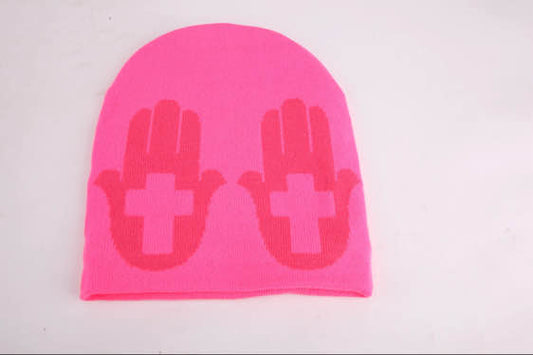 Pink Satin Lined "Blessed Hand" Beanie